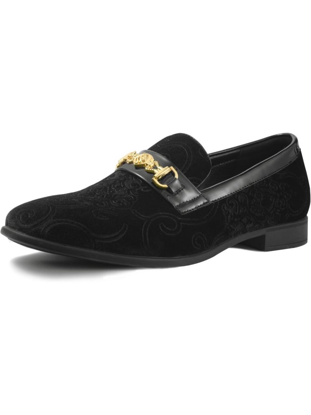Men's Black Luxury Paisley Velvet Gold Buckle Loafers Slip On Dress Shoes